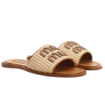 MIU MIU Raffia-effect woven fabric slides Natural - Image 2
