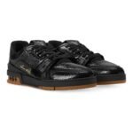 Louis Vuitton LV Trainer sneakers in black cracked calf leather with a gum rubber