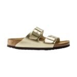 Birkenstock Arizona sandals in a gold metallic