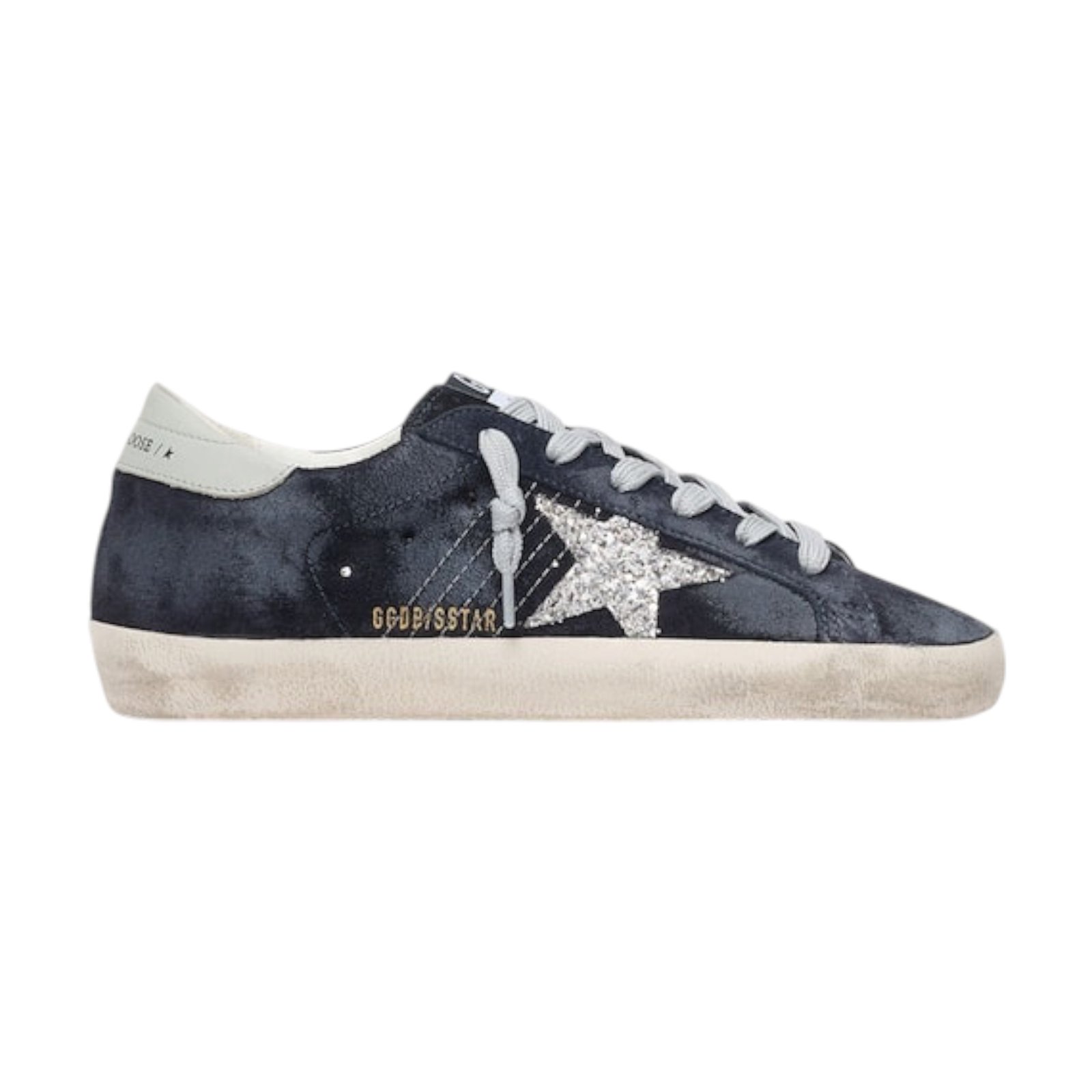 Photoroom_20260925_234536 Golden Goose Super-Star in blue suede with silver glitter star and leather heel tab - Image 1