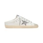 Golden Goose Super-Star Sabot with a platinum glitter star and suede tongue